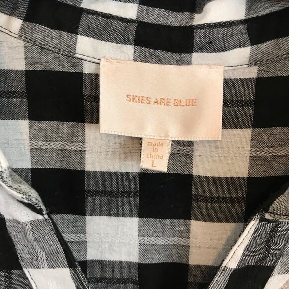 Skies Are Blue Black and White Check Embroidered Blouse Size Large - Picture 6 of 12